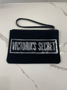 Victoria's Secret Black Wristlet Clutch with Silver Sequin Logo